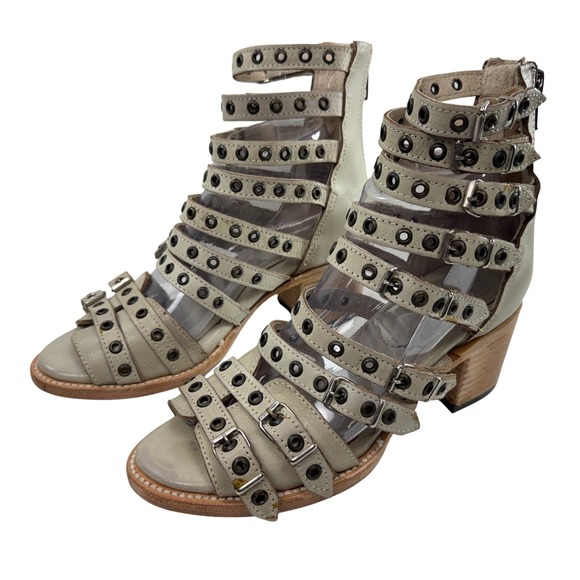 Freebird Casandra Gladiator Grommet Sandal Size 7 Ice Block Heel Strappy Leather - Picture 2 of 12